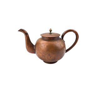 Antique Copper Teapot With Brass Knob Lid China Chinese Patina Kettle Primitive